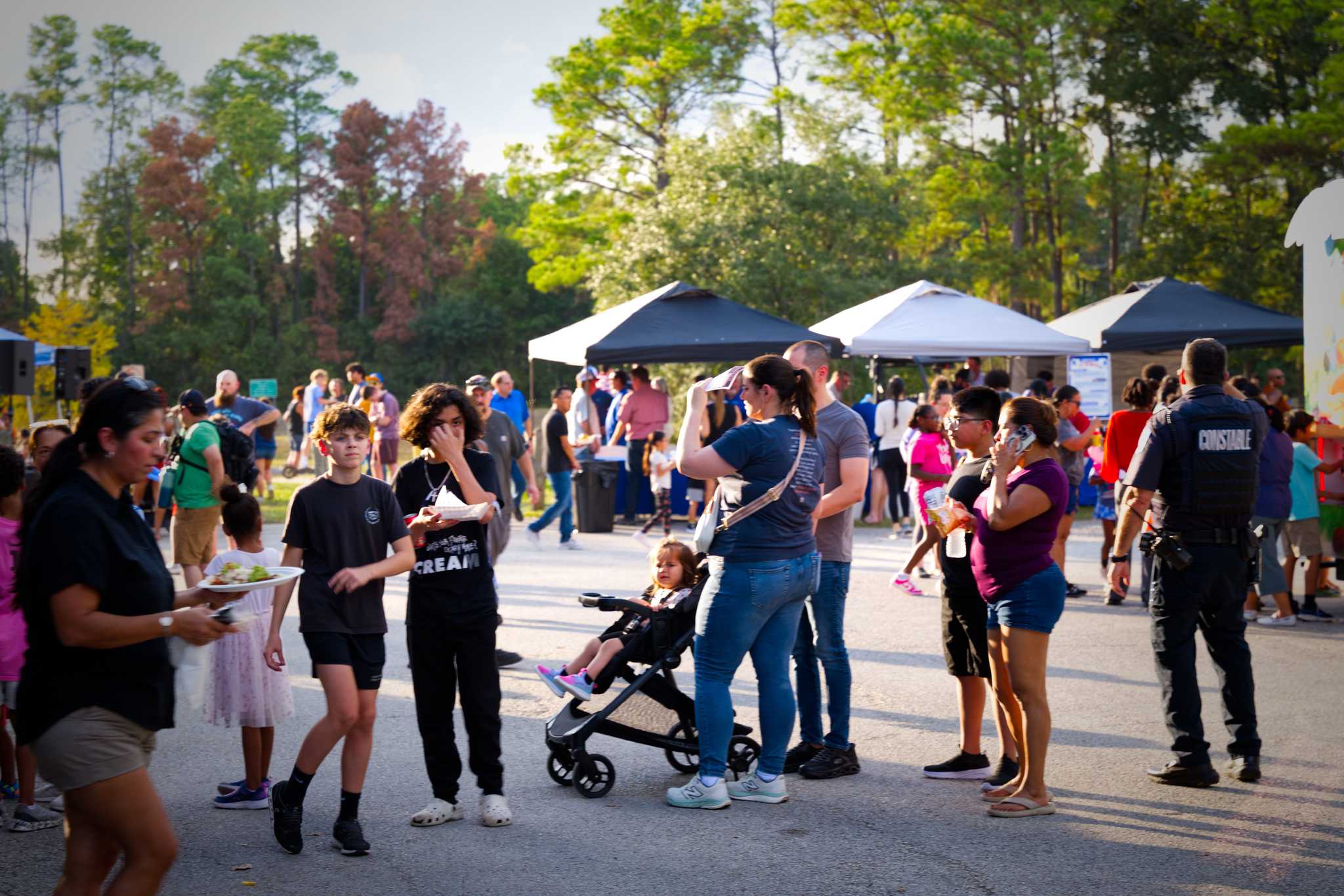 Residents standing in line for food